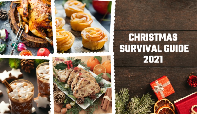 Christmas Survival Guide 2021 with images of indulgent Christmas foods